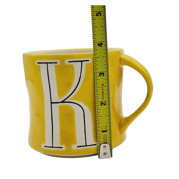 Anthropologie Monogram Coffee Mug Yellow Letter K Initial Hand Painted Tea Cup - Picture 6 of 7